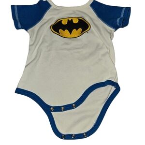 Blue and White Baby Bodysuit with Batman Logo